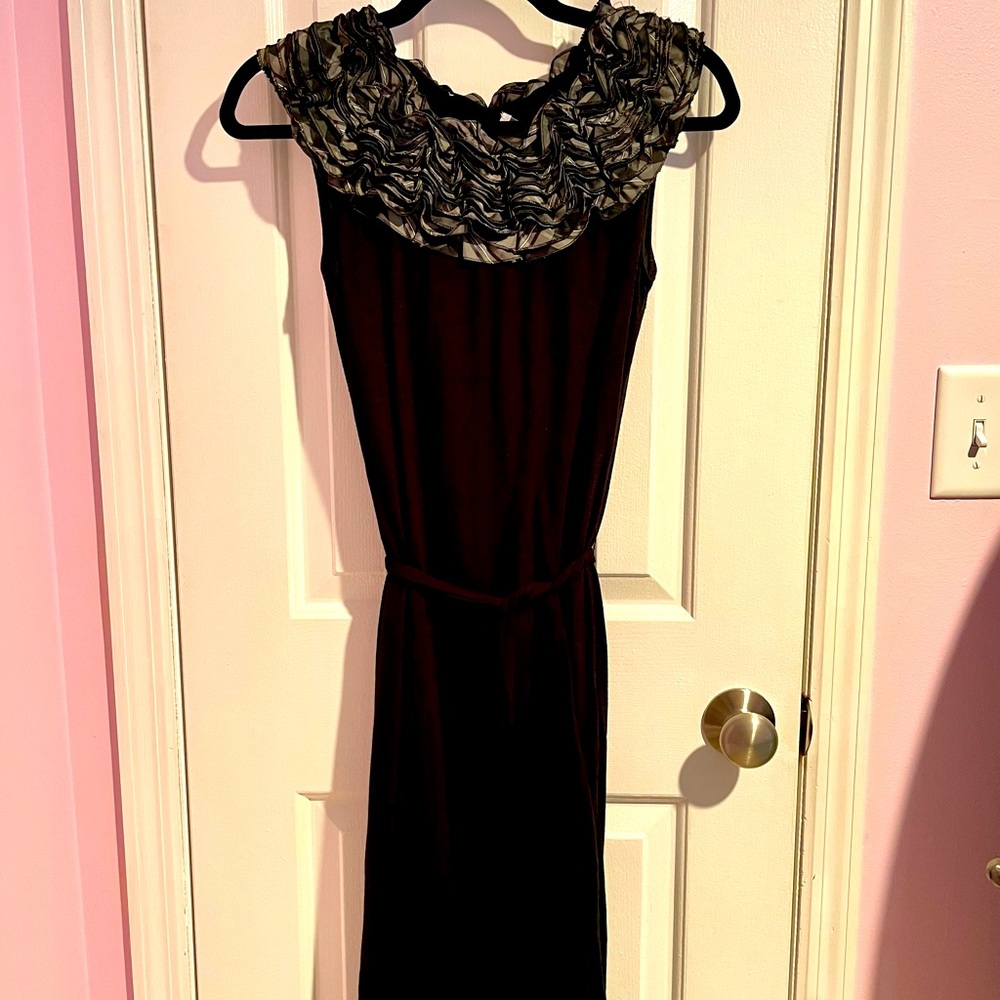 Moschino Plaid Ruffle Black Dress 
With tie on waist for custom fit